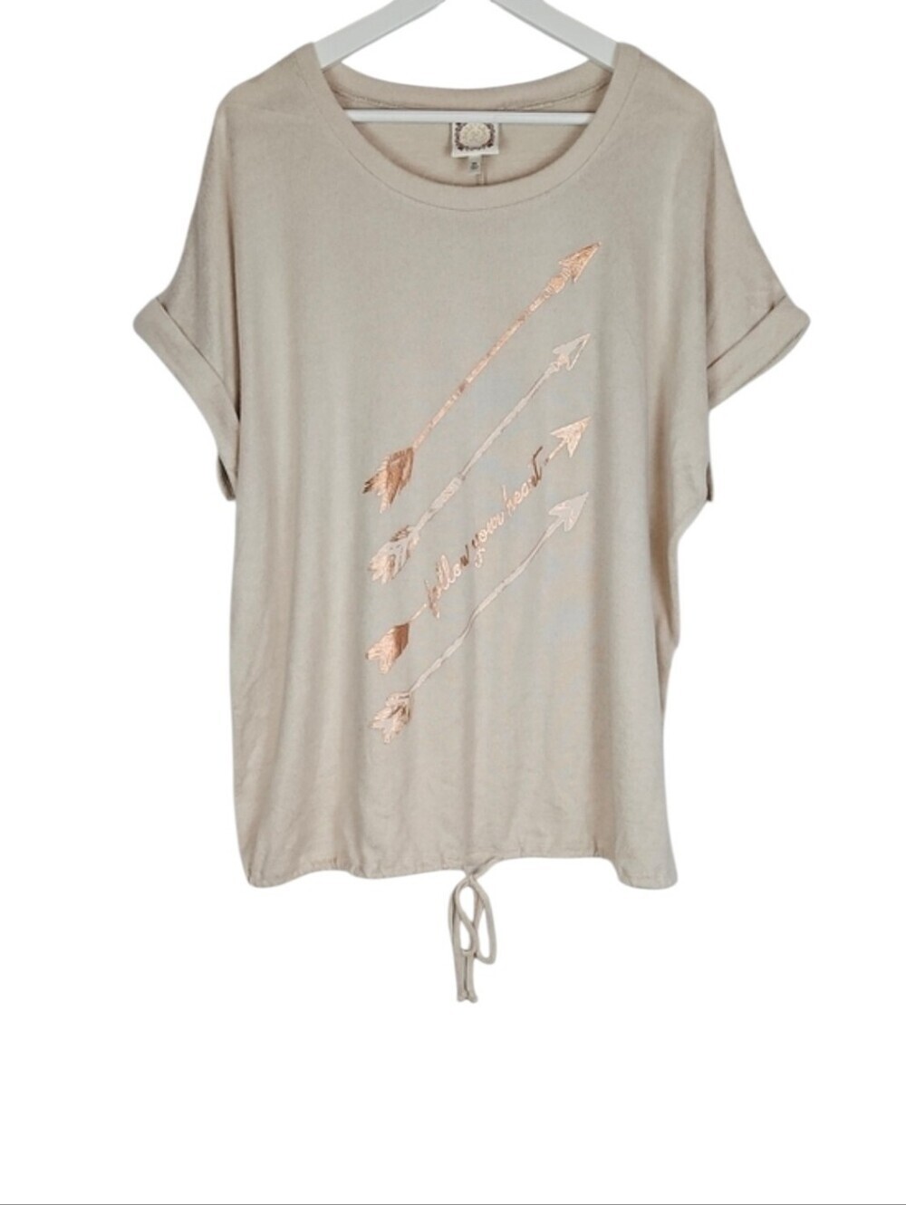 Women's 2X Sleeveless Short Sleeve Knit Tee Tshirt Beige Gold Casual Boho Top